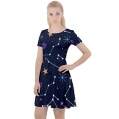 Space Wallpapers Cap Sleeve Velour Dress 
