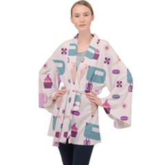 Seamless Bakery Vector Pattern Long Sleeve Velvet Kimono 