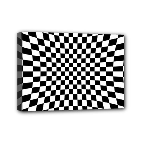 Illusion Checkerboard Black And White Pattern Mini Canvas 7  x 5  (Stretched)