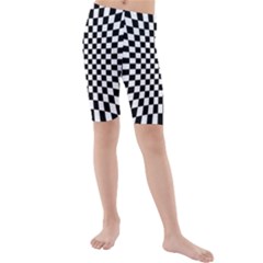 Illusion Checkerboard Black And White Pattern Kids  Mid Length Swim Shorts