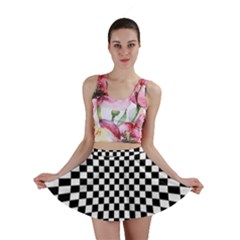 Illusion Checkerboard Black And White Pattern Mini Skirt by Nexatart