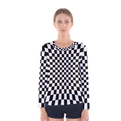 Illusion Checkerboard Black And White Pattern Women s Long Sleeve Tee