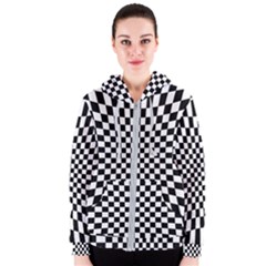 Illusion Checkerboard Black And White Pattern Women s Zipper Hoodie