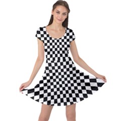 Illusion Checkerboard Black And White Pattern Cap Sleeve Dress