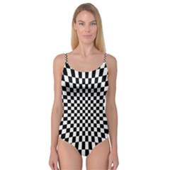 Illusion Checkerboard Black And White Pattern Camisole Leotard 