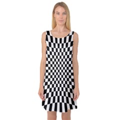 Illusion Checkerboard Black And White Pattern Sleeveless Satin Nightdress