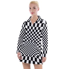 Illusion Checkerboard Black And White Pattern Women s Long Sleeve Casual Dress by Nexatart