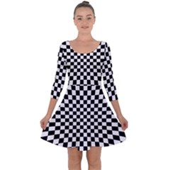 Illusion Checkerboard Black And White Pattern Quarter Sleeve Skater Dress