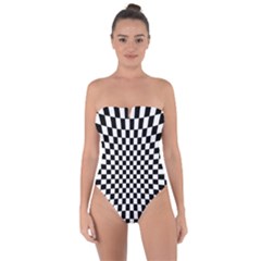 Illusion Checkerboard Black And White Pattern Tie Back One Piece Swimsuit