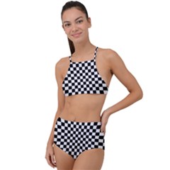 Illusion Checkerboard Black And White Pattern High Waist Tankini Set