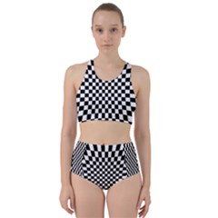 Illusion Checkerboard Black And White Pattern Racer Back Bikini Set