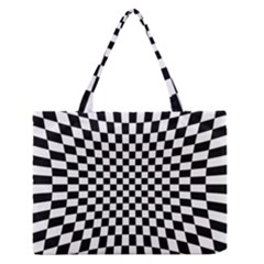 Illusion Checkerboard Black And White Pattern Zipper Medium Tote Bag