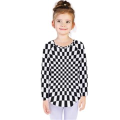 Illusion Checkerboard Black And White Pattern Kids  Long Sleeve Tee