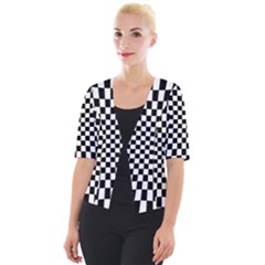 Illusion Checkerboard Black And White Pattern Cropped Button Cardigan