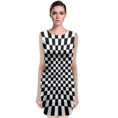 Illusion Checkerboard Black And White Pattern Sleeveless Velvet Midi Dress by Nexatart