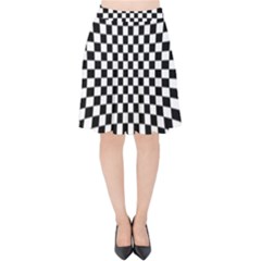 Illusion Checkerboard Black And White Pattern Velvet High Waist Skirt