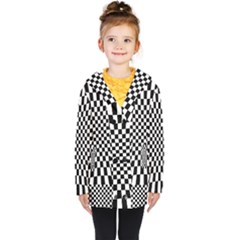 Illusion Checkerboard Black And White Pattern Kids  Double Breasted Button Coat