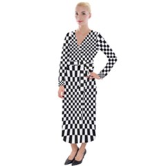 Illusion Checkerboard Black And White Pattern Velvet Maxi Wrap Dress