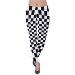 Illusion Checkerboard Black And White Pattern Velvet Leggings by Nexatart