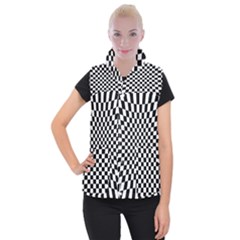 Illusion Checkerboard Black And White Pattern Women s Button Up Vest