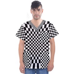 Illusion Checkerboard Black And White Pattern Men s V-Neck Scrub Top