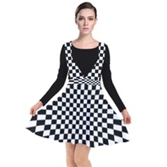 Illusion Checkerboard Black And White Pattern Plunge Pinafore Dress