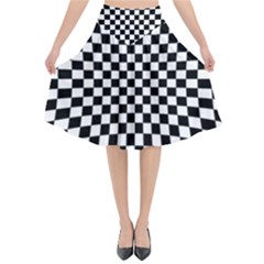 Illusion Checkerboard Black And White Pattern Flared Midi Skirt