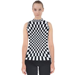 Illusion Checkerboard Black And White Pattern Mock Neck Shell Top by Nexatart