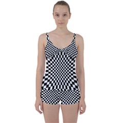 Illusion Checkerboard Black And White Pattern Tie Front Two Piece Tankini