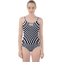 Illusion Checkerboard Black And White Pattern Cut Out Top Tankini Set