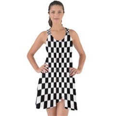 Illusion Checkerboard Black And White Pattern Show Some Back Chiffon Dress