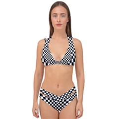 Illusion Checkerboard Black And White Pattern Double Strap Halter Bikini Set