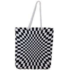 Illusion Checkerboard Black And White Pattern Full Print Rope Handle Tote (Large)