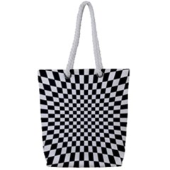 Illusion Checkerboard Black And White Pattern Full Print Rope Handle Tote (Small)