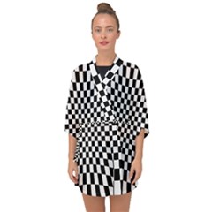 Illusion Checkerboard Black And White Pattern Half Sleeve Chiffon Kimono by Nexatart