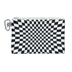 Illusion Checkerboard Black And White Pattern Canvas Cosmetic Bag (Large)