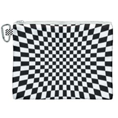 Illusion Checkerboard Black And White Pattern Canvas Cosmetic Bag (XXL)