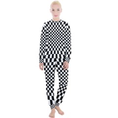 Illusion Checkerboard Black And White Pattern Women s Lounge Set