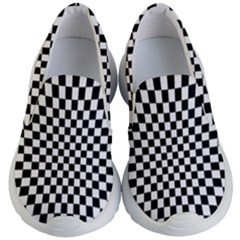 Illusion Checkerboard Black And White Pattern Kids Lightweight Slip Ons