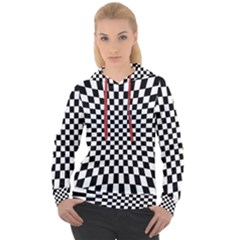 Illusion Checkerboard Black And White Pattern Women s Overhead Hoodie