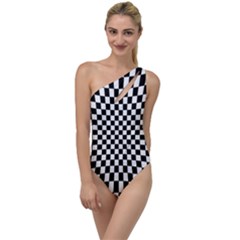 Illusion Checkerboard Black And White Pattern To One Side Swimsuit