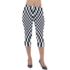 Illusion Checkerboard Black And White Pattern Lightweight Velour Capri Leggings 