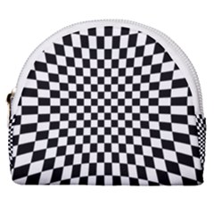 Illusion Checkerboard Black And White Pattern Horseshoe Style Canvas Pouch