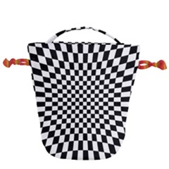 Illusion Checkerboard Black And White Pattern Drawstring Bucket Bag by Nexatart