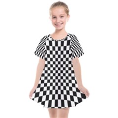 Illusion Checkerboard Black And White Pattern Kids  Smock Dress