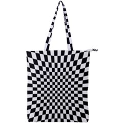 Illusion Checkerboard Black And White Pattern Double Zip Up Tote Bag