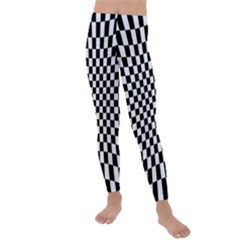 Illusion Checkerboard Black And White Pattern Kids  Lightweight Velour Leggings