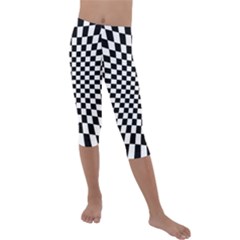 Illusion Checkerboard Black And White Pattern Kids  Lightweight Velour Capri Leggings 