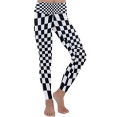 Illusion Checkerboard Black And White Pattern Kids  Lightweight Velour Classic Yoga Leggings