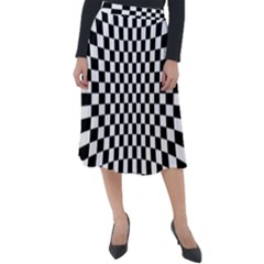 Illusion Checkerboard Black And White Pattern Classic Velour Midi Skirt 